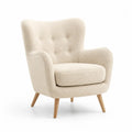 Fauteuil de salon revêtement tissu bouclé crème dossier capitonné accoudoirs pieds bois naturel 75 cm 80 cm 95 cm