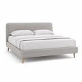 Lit cadre de lit 160 x 200 cm tête de lit rembourrée tissu polyester gris clair structure MDF sommier à lattes bois de bouleau pieds en bois d'hévéa massif 210 x 170 x 105 cm