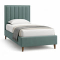 Cadre de lit rembourr¨¦ 90 x 200 cm t¨ºte de lit capitonn¨¦e verticale vert sauge pieds en bois massif sommier ¨¤ lattes
