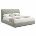 Cadre de lit 160 x 200 cm vert sauge tête de lit capitonnée diagonale structure bois MDF revêtement polyester pieds métal noir rectangulaire