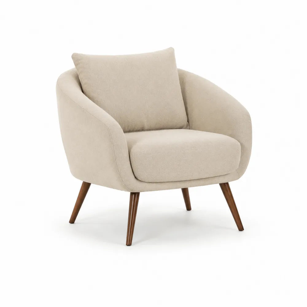 Fauteuil 78 x 75 x 85 cm tissu polyester beige avec coussin dossier et pieds en bois massif inclinés
