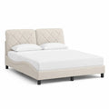 Lit 160 x 200 cm cadre de lit avec t¨ºte de lit capitonn¨¦e carr¨¦e tissu polyester beige gris pieds noirs