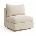 Fauteuil 75 x 80 x 85 cm tissu polyester beige avec coussin d’assise et pieds en bois massif naturel