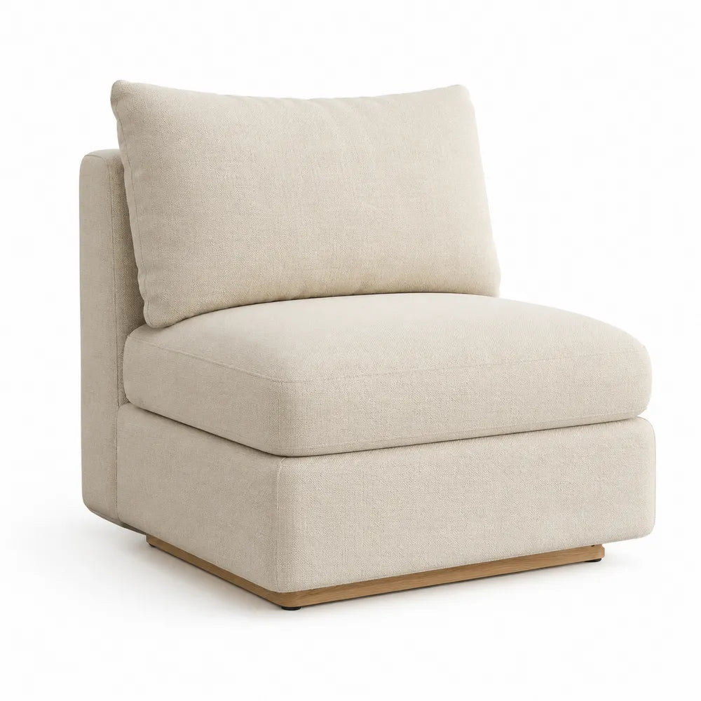 Fauteuil 75 x 80 x 85 cm tissu polyester beige avec coussin d’assise et pieds en bois massif naturel
