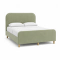 Lit 160 x 200 cm cadre de lit rembourré tête de lit arrondie tissu polyester vert sauge structure bois massif pin pieds bois naturel