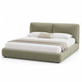 Lit double 180 x 200 cm cadre de lit rembourré tissu polyester vert sauge avec tête de lit capitonnée et base basse